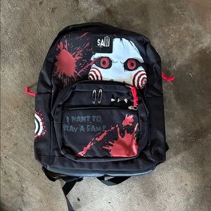 Saw Horror Movie Black and Red Backpack